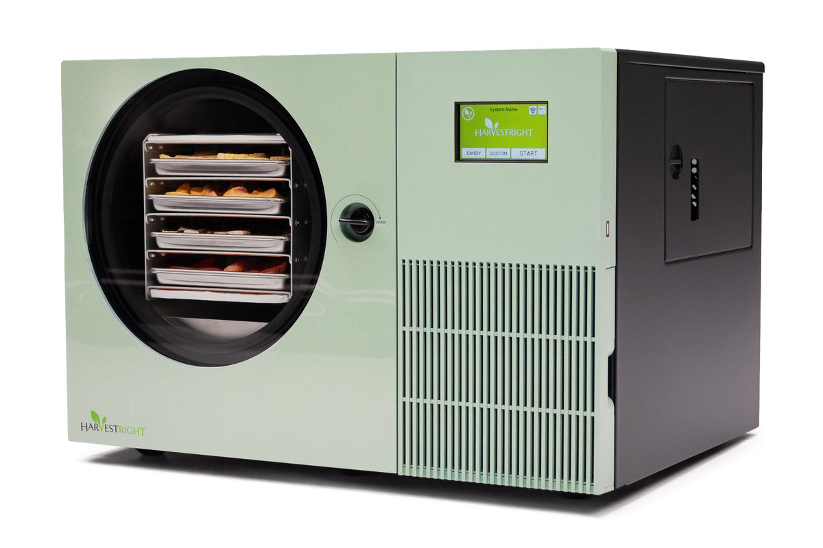 Harvest Right Countertop 360 freeze dryer in sage green, left angle