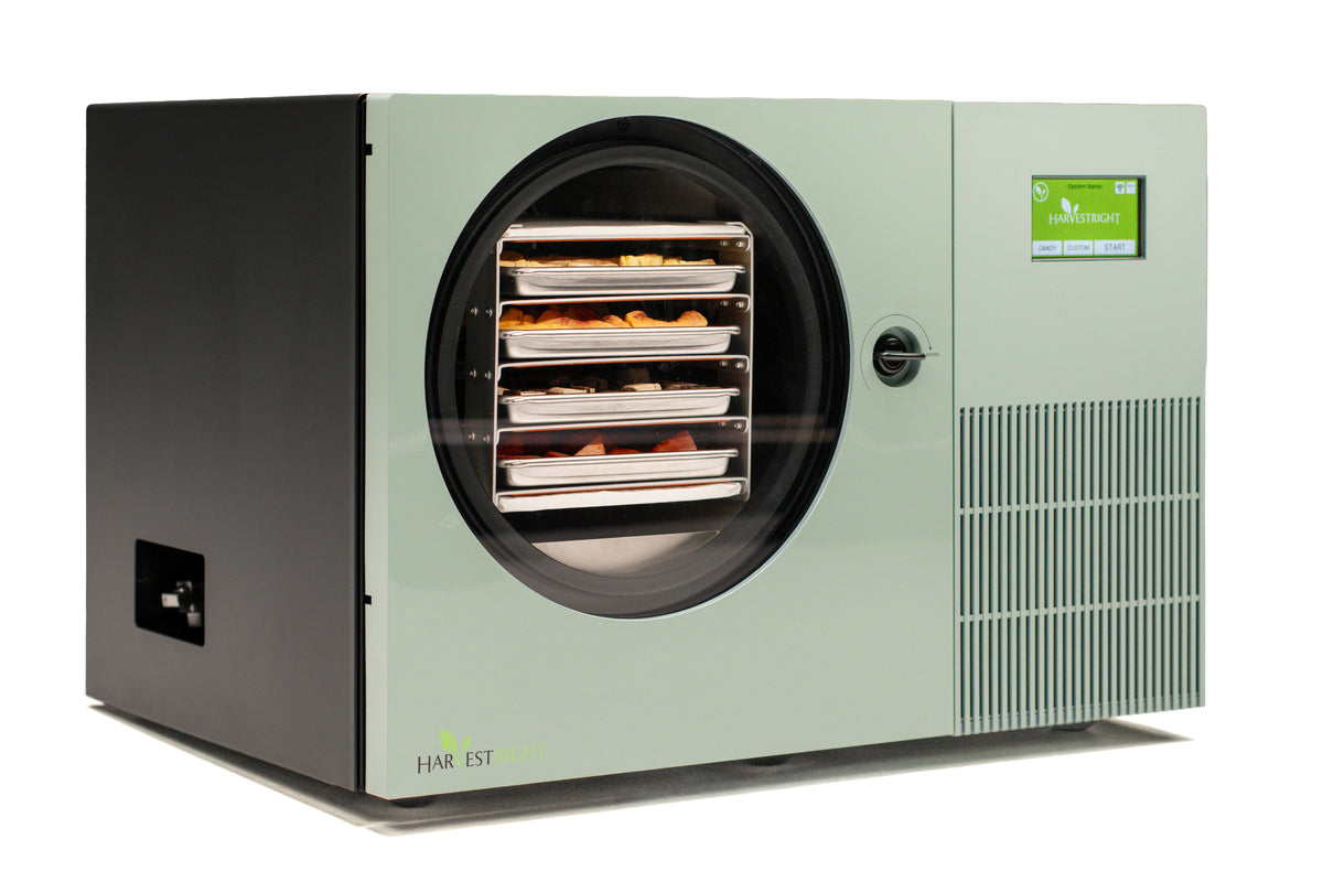 Harvest Right Countertop 360 freeze dryer in sage green, right angle