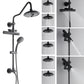 FORNO AcquaFALL Traditional Arm Shower System with 8" 6 Function Rainfall Shower Head, 5-in-1 Handheld Shower and 3 Function Body Jet in Matte Black