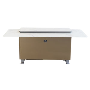 FORNO Elevato Smart Bar Table with 5.2 cu. ft. Fridge/Freezer, Motorized Lift System, Bluetooth Control in White and Luxury Champagne Finish, FBTFR7037-72WHT