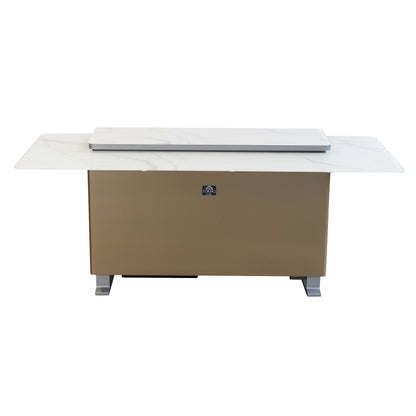 FORNO Elevato Smart Bar Table with 5.2 cu. ft. Fridge/Freezer, Motorized Lift System, Bluetooth Control in White and Luxury Champagne Finish, FBTFR7037-72WHT