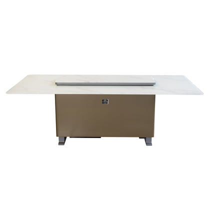 FORNO Cinetico Smart Dining Table with 5.3 cu. ft. Fridge/Freezer, Motorized Lift System, Bluetooth Control in White and Luxury Champagne Finish, FDTFR7044-86WHT