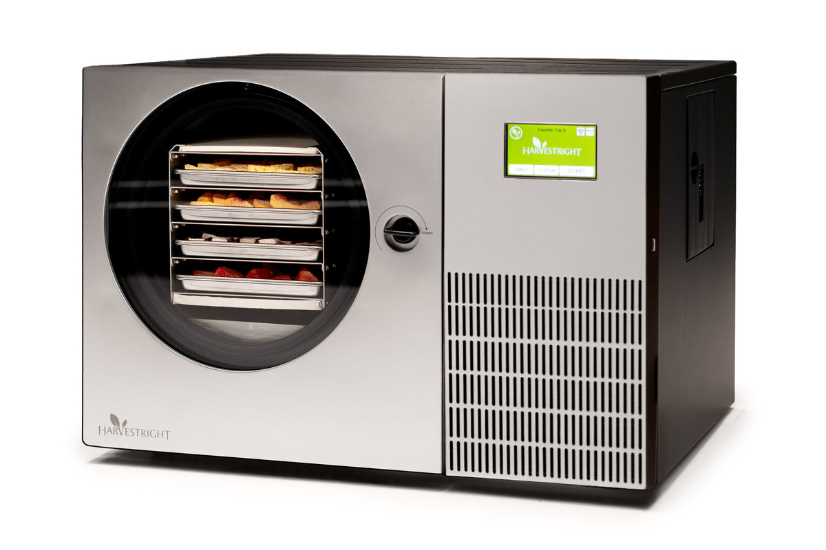 Harvest Right Countertop 360 freeze dryer in stainless steel, left angle