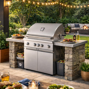 THOR Kitchen 36" Freestanding Professional Propane Gas Grill and Cart with 4 Burners and Rotisserie Kit, TPG3601