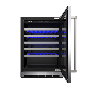THOR Kitchen 24" 4.9 cu. ft. 46 Bottle Single Zone Wine Cooler with LED Lights, TWC24US