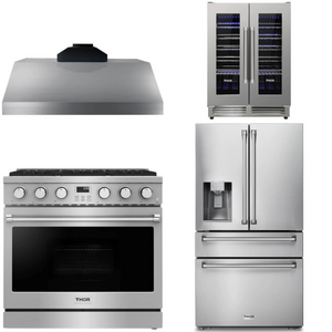 THOR Contemporary Package - 36" Gas Range, Range Hood, Refrigerator and Wine Cooler, THOR-AP-ARG36LP-B71