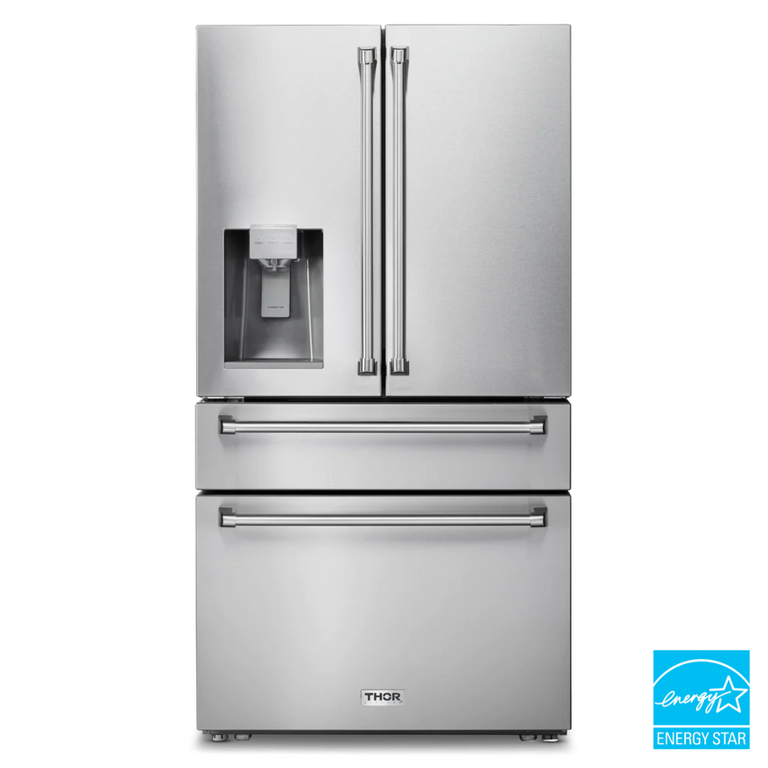 Thor Kitchen 36 In. Counter Depth Refrigerator in Stainless Steel with Water Dispenser, Ice Maker, TRF3601FD