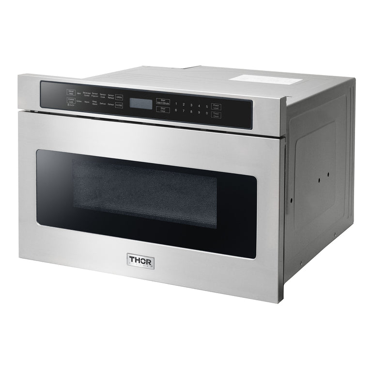 Thor Contemporary Package - 36" Electric Range, Range Hood, Refrigerator, Dishwasher, Microwave and Wine Cooler, Thor-AP-ARE36-C143