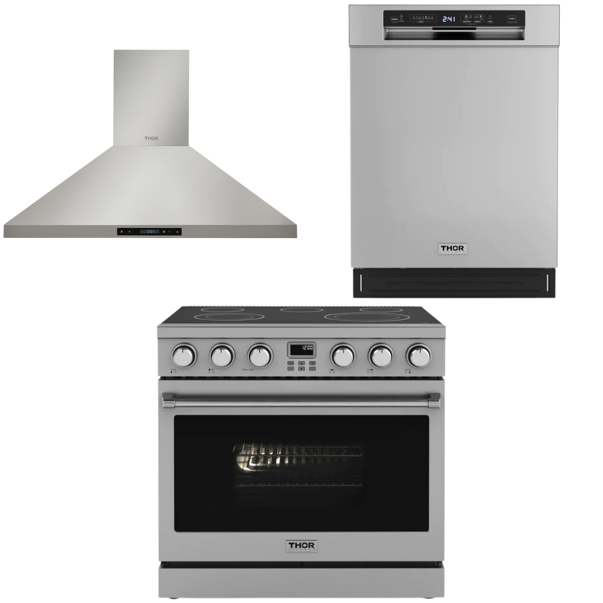 Thor Contemporary Package 36" Electric Range, Range Hood and Dishwas