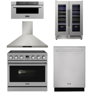 THOR Contemporary Package - 36" Electric Range, Range Hood, Dishwasher, Microwave and Wine Cooler, THOR-AP-ARE36-C110
