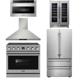 THOR Contemporary Package - 36" Electric Range, Range Hood, Refrigerator, Microwave and Wine Cooler, THOR-AP-ARE36-C115