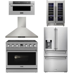THOR Contemporary Package - 36" Electric Range, Range Hood, Refrigerator, Microwave and Wine Cooler, THOR-AP-ARE36-C118
