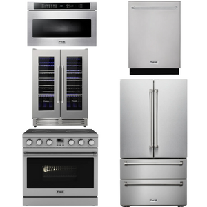 THOR Contemporary Package - 36" Electric Range, Refrigerator, Dishwasher, Microwave and Wine Cooler, THOR-AP-ARE36-C125