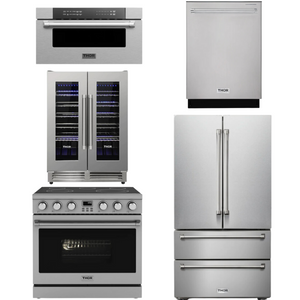 THOR Contemporary Package - 36" Electric Range, Refrigerator, Dishwasher, Microwave and Wine Cooler, THOR-AP-ARE36-C126