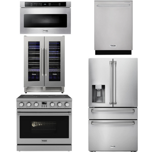 THOR Contemporary Package - 36" Electric Range, Refrigerator, Dishwasher, Microwave and Wine Cooler, THOR-AP-ARE36-C129