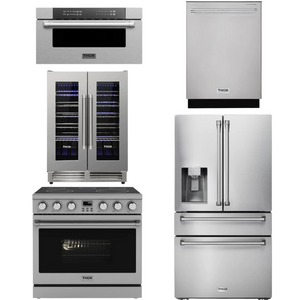 THOR Contemporary Package - 36" Electric Range, Refrigerator, Dishwasher, Microwave and Wine Cooler, THOR-AP-ARE36-C130