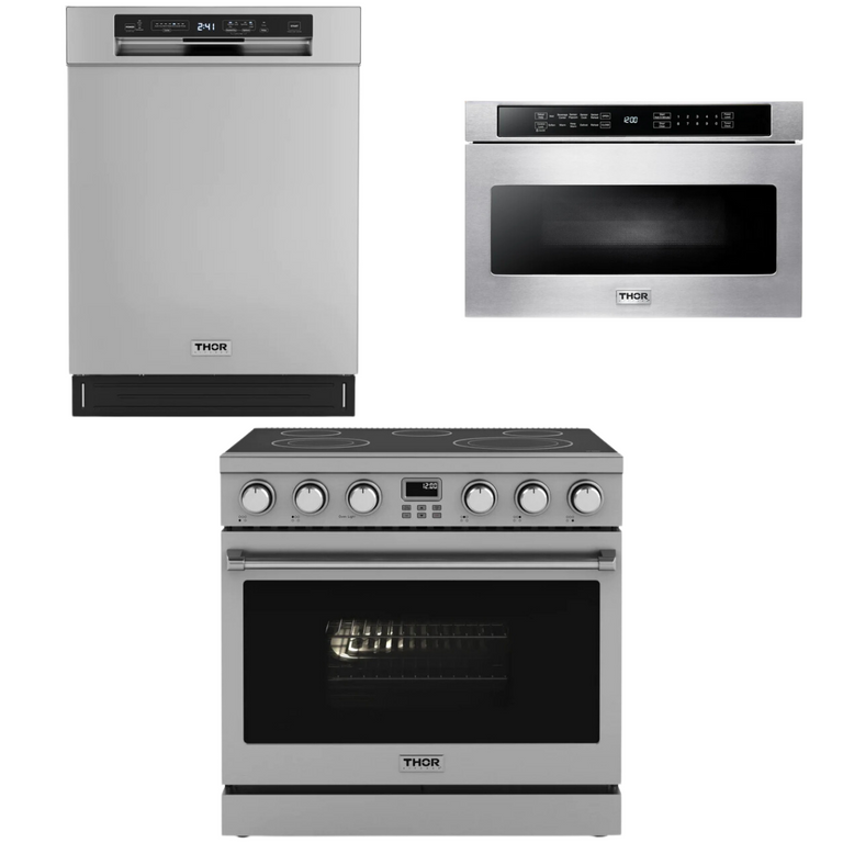 Thor Contemporary Package - 36" Electric Range, Dishwasher and Microwave, Thor-AP-ARE36-C28