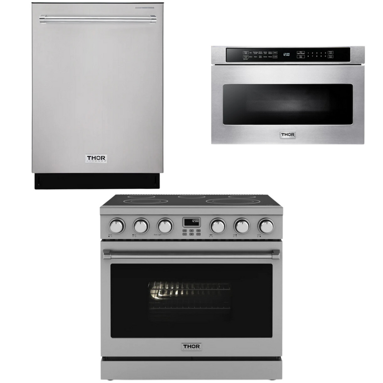 Thor Contemporary Package - 36" Electric Range, Dishwasher and Microwave, Thor-AP-ARE36-C30