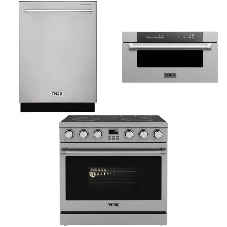 Thor Contemporary Package - 36" Electric Range, Dishwasher and Microwave, Thor-AP-ARE36-C31
