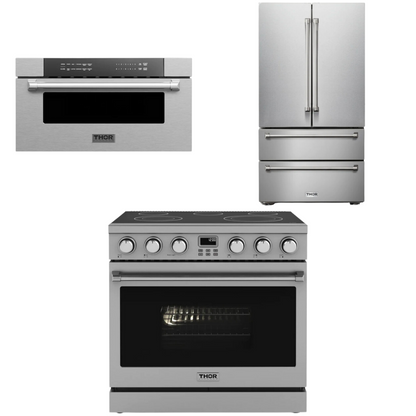 THOR Contemporary Package - 36" Electric Range, Refrigerator and Microwave, THOR-AP-ARE36-C35