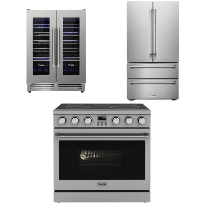 THOR Contemporary Package - 36" Electric Range, Refrigerator and Wine Cooler, THOR-AP-ARE36-C38