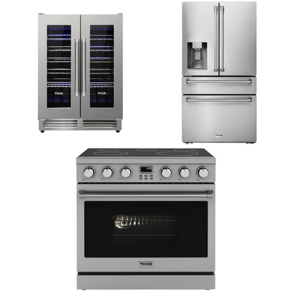 THOR Contemporary Package - 36" Electric Range, Refrigerator and Wine Cooler, THOR-AP-ARE36-C39