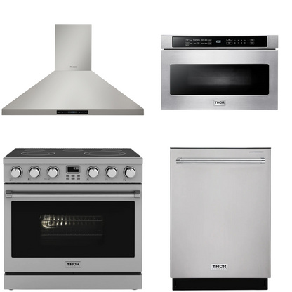 THOR Contemporary Package - 36" Electric Range, Range Hood, Dishwasher and Microwave, THOR-AP-ARE36-C50