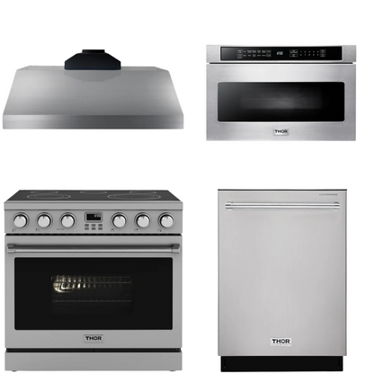 THOR Contemporary Package - 36" Electric Range, Range Hood, Dishwasher and Microwave, THOR-AP-ARE36-C54