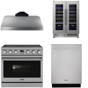 THOR Contemporary Package - 36" Electric Range, Range Hood, Dishwasher and Wine Cooler, THOR-AP-ARE36-C59