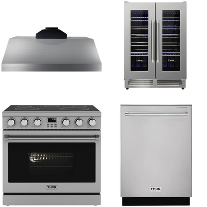 THOR Contemporary Package - 36" Electric Range, Range Hood, Dishwasher and Wine Cooler, THOR-AP-ARE36-C59