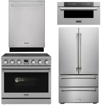 THOR Contemporary Package - 36" Electric Range, Refrigerator, Dishwasher and Microwave, THOR-AP-ARE36-C75