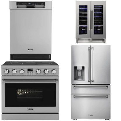 THOR Contemporary Package - 36" Electric Range, Refrigerator, Dishwasher and Wine Cooler, THOR-AP-ARE36-C81