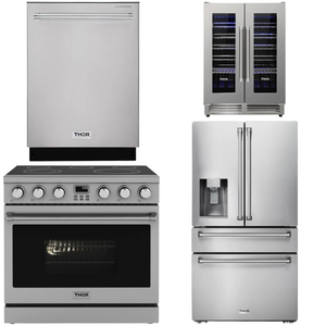 THOR Contemporary Package - 36" Electric Range, Refrigerator, Dishwasher and Wine Cooler, THOR-AP-ARE36-C82