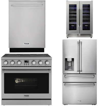 THOR Contemporary Package - 36" Electric Range, Refrigerator, Dishwasher and Wine Cooler, THOR-AP-ARE36-C82