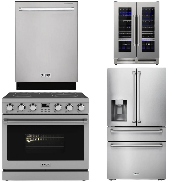 Thor Contemporary Package - 36" Electric Range, Refrigerator, Dishwasher and Wine Cooler, Thor-AP-ARE36-C82