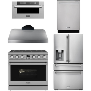 THOR Contemporary Package - 36" Electric Range, Range Hood, Refrigerator, Dishwasher and Microwave, THOR-AP-ARE36-C98
