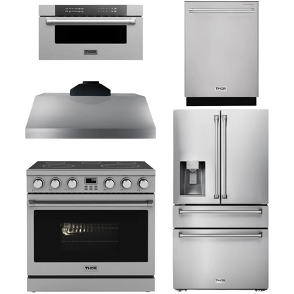 THOR Contemporary Package - 36" Electric Range, Range Hood, Refrigerator, Dishwasher and Microwave, THOR-AP-ARE36-C98