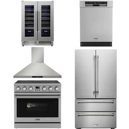 THOR Contemporary Package - 36" Electric Range, Range Hood, Refrigerator, Dishwasher and Wine Cooler, THOR-AP-ARE36-C99
