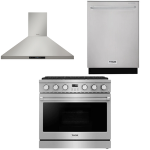 THOR Contemporary Package - 36" Gas Range, Range Hood and Dishwasher, THOR-AP-ARG36-A11