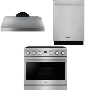 THOR Contemporary Package - 36" Gas Range, Range Hood and Dishwasher, THOR-AP-ARG36-A13