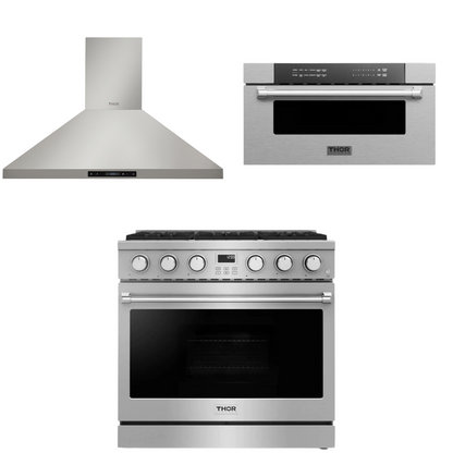 THOR Contemporary Package - 36" Gas Range, Range Hood and Microwave, THOR-AP-ARG36-A19