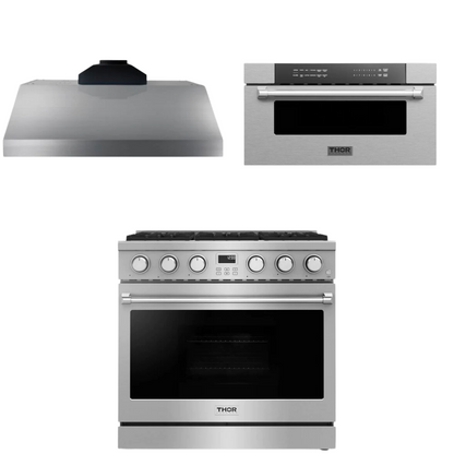 THOR Contemporary Package - 36" Gas Range, Range Hood and Microwave, THOR-AP-ARG36-A21