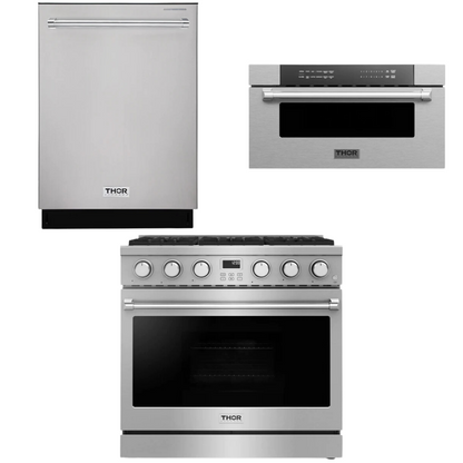 THOR Contemporary Package - 36" Gas Range, Dishwasher and Microwave, THOR-AP-ARG36-A31