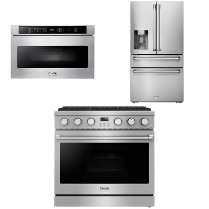THOR Contemporary Package - 36" Gas Range, Refrigerator and Microwave, THOR-AP-ARG36-A36