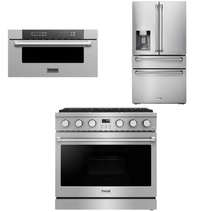 THOR Contemporary Package - 36" Gas Range, Refrigerator and Microwave, THOR-AP-ARG36-A37