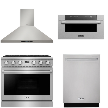 THOR Contemporary Package - 36" Gas Range, Range Hood, Dishwasher and Microwave, THOR-AP-ARG36-A51