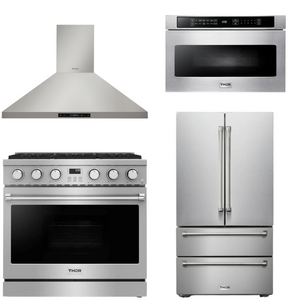 THOR Contemporary Package - 36" Gas Range, Range Hood, Refrigerator and Microwave, THOR-AP-ARG36-A60