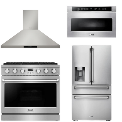 THOR Contemporary Package - 36" Gas Range, Range Hood, Refrigerator and Microwave, THOR-AP-ARG36-A62