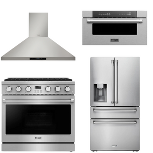 THOR Contemporary Package - 36" Gas Range, Range Hood, Refrigerator and Microwave, THOR-AP-ARG36-A63