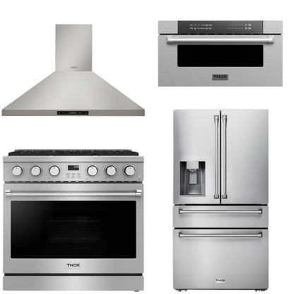 THOR Contemporary Package - 36" Gas Range, Range Hood, Refrigerator and Microwave, THOR-AP-ARG36-A63